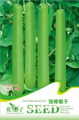 Green Long Club Bottle Gourd Fruit Seeds, Original Pack, 10 Seeds / Pack, Non-gmo Edible Gourds Vegetables #C108