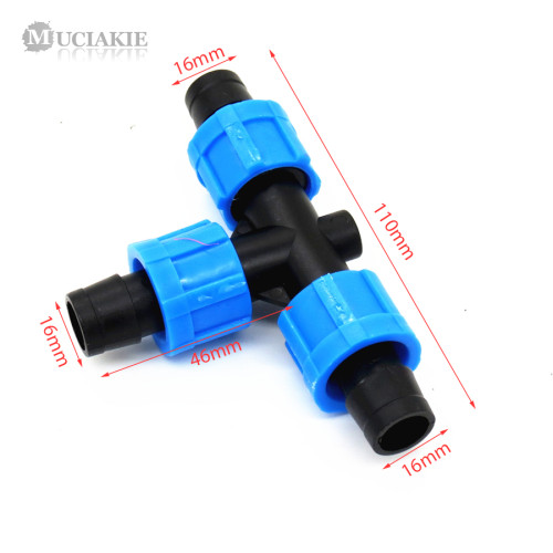 MUCIAKIE 1PC DN16 Universal Nut Lock Tee Fits 16mm Tubing Garden Drip Irrigation Connector Adapter Coupling Fittings