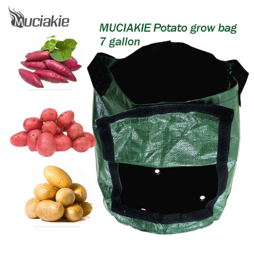 MUCIAKIE 1 Piece 7 Gallon Potato Grow Bags PE Garden Plant Bag w/ Access Flap Vegetables Planting Bags for Home Garden