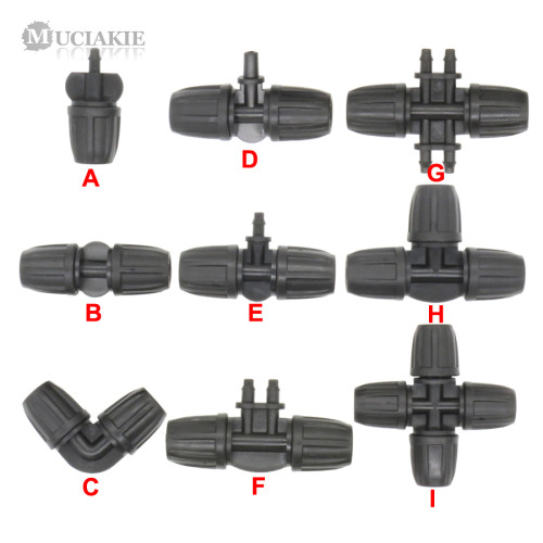 MUCIAKIE 1PC 3/8'' (8/11mm) Lock Nut Garden Water Connector to 4/7mm Barb Equal Elbow Tee Cross Connector Adapter Fitting