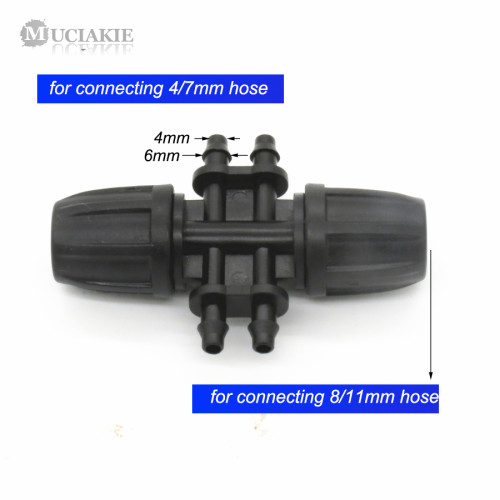 MUCIAKIE 50PCS 3/8'' (8/11mm) to 4/7mm Hose 6-Way Garden Water Hose Connector Reducing Tee Watering Hose Adapter