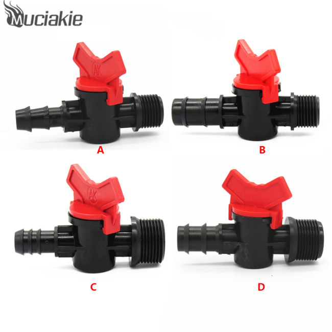 MUCIAKIE 1/2'' 3/4'' Female Thread to 16mm 20mm Barb PE Pipe Plastic Valve Switch Connector Garden Watering Pipe Fittings