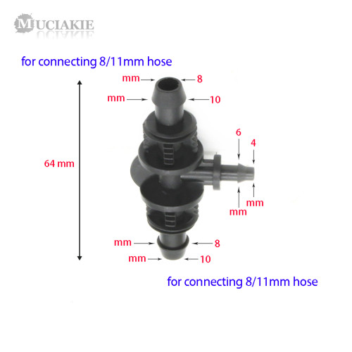 MUCIAKIE 50PCS 3/8'' (8/11mm) Lock Nut to 4/7mm Barb Reducing Tee Garden Water Connector Fixed Hose Greenhouse Watering Adapter