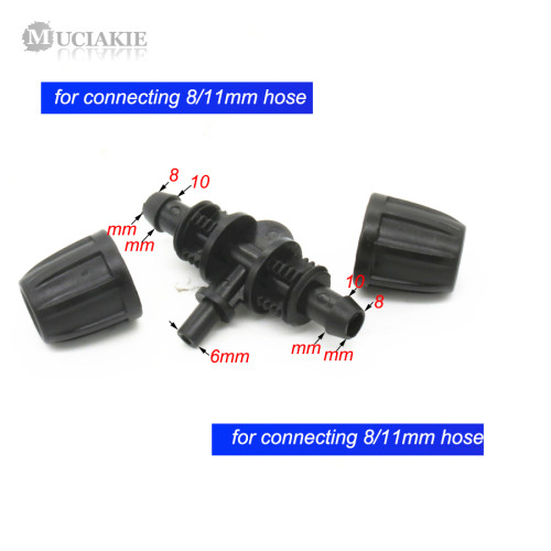 MUCIAKIE 50PCS 3/8'' (8/11mm) Straight Tee Garden Water Hose Connector for 6mm Nozzle Misting Nozzle Fitting Irrigation