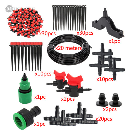 MUCIAKIE Garden Irrigation Set 20 Meters 4/7mm Hose Drip Head Tape Water Connector Switch Valve Cross Tee Pin Sprinklers Nozzle