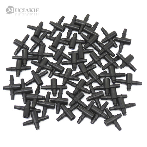 MUCIAKIE 100PCS 2-Branches Barbed Adaptors for 3/5mm PVC Hose Coulping Connectors Flat End Inner Dia 4.1mm Irrigation Fittings