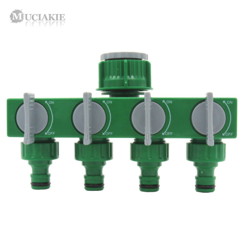 MUCIAKIE 1PC 1'' to 3/4'' Female Thread Garden Water Splitter 4-Way Garden Tap Hose Connecter for Watering Irrigation Timer