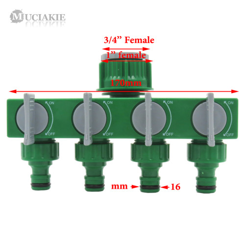 MUCIAKIE 1PC 1'' to 3/4'' Female Thread Garden Water Splitter 4-Way Garden Tap Hose Connecter for Watering Irrigation Timer