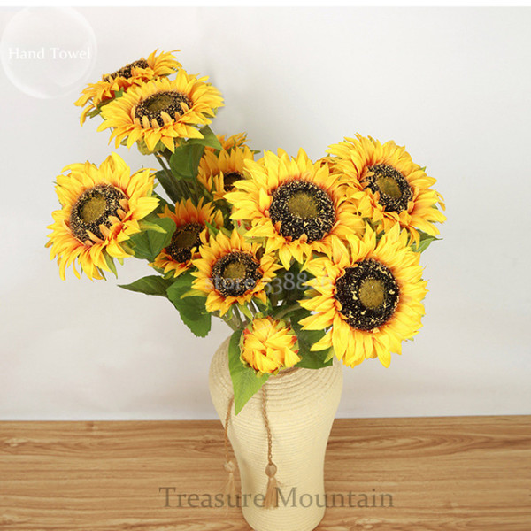 A Bunch of Triple-headed Sunflower Bouquet Artifical Flowers for wedding decoration home