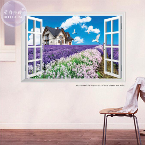 90*60cm Windows Garden Flower Idyllic Scenery Wall Sticker for Kids Living Room Removable Art Wall Decal Poster Sofa Wall Decor 1 order