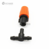 MUCIAKIE 2PCS Orange Misting Nozzle Spray with 4/7mm Tee for Garden Irrigation Sprinkler Connect 4/7mm Hose