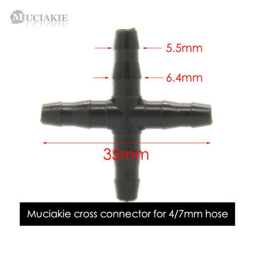 MUCIAKIE 10PCS 1/4'' Barb Cross Barbed Connector for 4mm Micro Tubing for 4/7mm PVC Hose Garden Irrigation Hose Joint Adapter