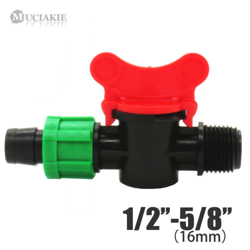 MUCIAKIE 1PC 5/8'' Loc Drip Tape Connector x 1/2'' Male with Red Handle Shut-off Valve Garden Drip Irrigation Fitting Adaptor