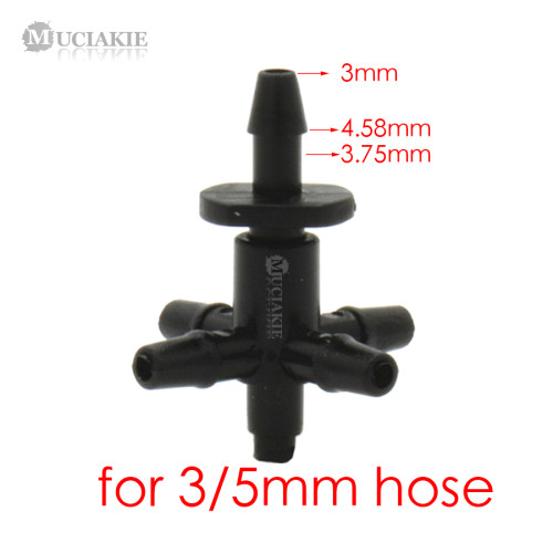 MUCIAKIE 20PCS Garden Hose Barb Connector 4-Way Cross Dripper Adapter with Single Barbed Connector 5-Way Diverter for 3/5mm Hose