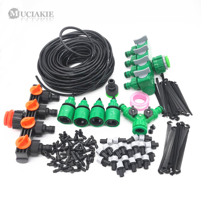 MUCIAKIE 50m to 5m Garden Watering Irrigation Kit Greenhouse Water System with Hose Splitter Misting Sprinkler Tee Spray Fitting