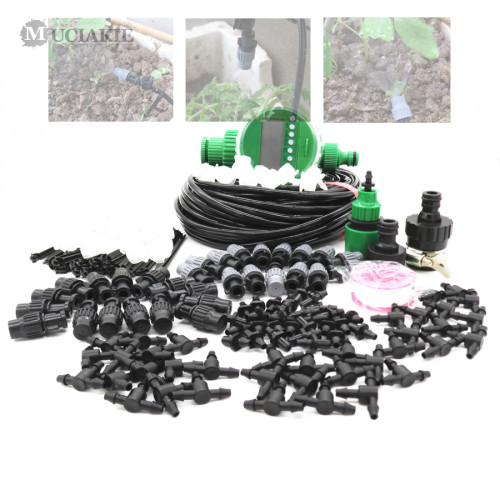 MUCIAKIE 1 Set 25m,10m Automatic Garden Watering System Kit Water Timer Controller Drip Irrigation Misting System Summer Cooling