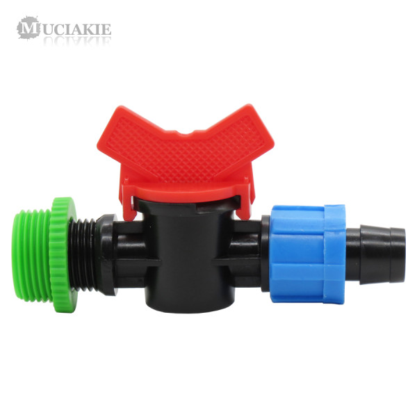 MUCIAKIE 1PC 1/2'' 3/4'' Male Thread to 16mm Garden Water Connecter with Shut Off Water Micro Drip Adaptor Coupling Irrigation