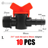 MUCIAKIE Drip Irrigation Tape Garden Water Connecters DN16 Equal Tee Elbow 1/2 3/4'' Female to 16 20 25mm Adaptor with Shut Off