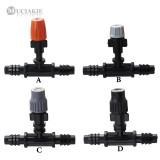 MUCIAKIE 50PCS 4 Types Misting Nozzle Spray with 8mm (5/16'') Barb Tee Connector Adjustable Sprinkler for Watering Flower Plants