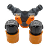 1 SET Faucet Tap Y Type Garden Water Hose Splitter with Shut Off & 3/4'' Female Threaded Quick Adapter Drip Irrigation Fitting