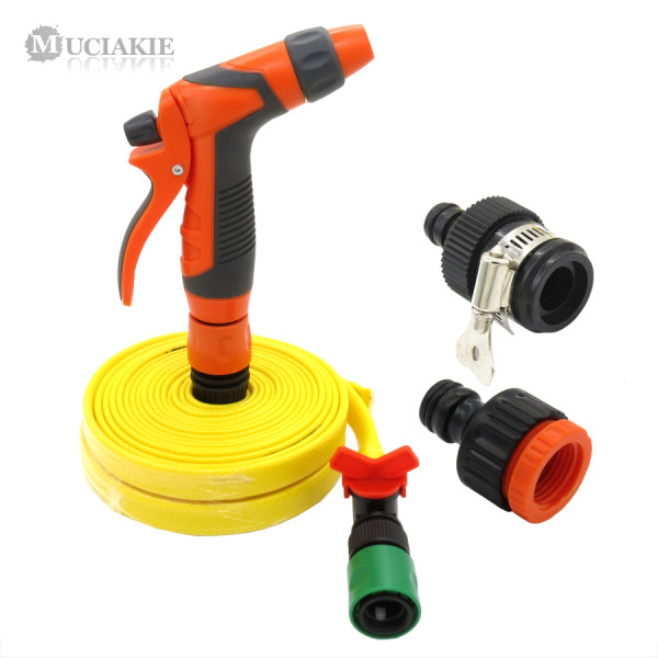 MUCIAKIE 1 SET Garden Water Irrigation Kit with Watering Gun 10m 15m 1/2'' PVC Hose 2 Types of Faucet Adaptor and Accessories