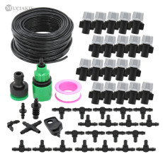 MUCIAKIE 25M 4/7mm Micro Misting Nozzle Spray System Kits with 1/4'' PVC Hose Mist Sprinkler Tee Equal Elbow Cross Connecter etc