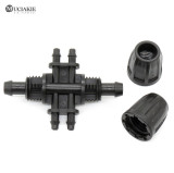 5PCS 6-Way Garden Irrigation Reducing Cross Water Hose Connector 8/11 to 4/7mm Adapter Tubing Water Splitter 3/8 to 1/4'' Hose