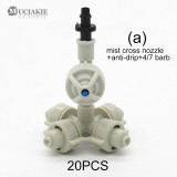 MUCIAKIE 20PCS White Cross Mist Sprinklers Garden Irrigation Cooling Misting Nozzle Spray with 1/4'' 3/8'' Tee Equal Barb
