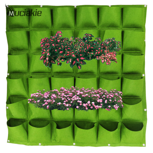 MUCIAKIE 100x100cm 36 Pockets Green Felt Vertical Planting Bag Wall Hanging Plant Pot Garden Grow Bags Planters Decorations