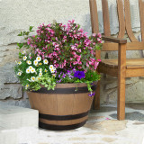 1PC Flower Pot Plastic Simulation Wooden Cask Pastoralism Round Flowerpot for Home Garden Plants Planting