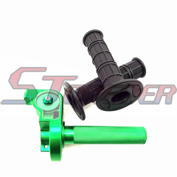 STONEDER Green Twist Alloy Throttle + Black Handle Grips For XR50 CRF50 CRF70 KLX110 SSR Thumpstar YCF Pit Dirt Bike Motocross Motorcycle
