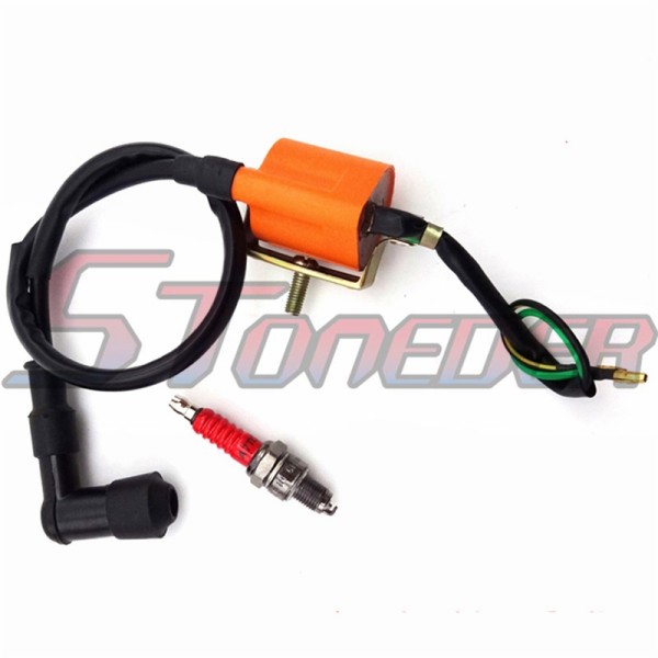 STONEDER Racing Ignition Coil + A7TC Spark Plug For Chinese 50cc 70cc 90cc 110cc 125cc XR50 CRF50 Pit Dirt Bike Motorcycle Motocross 50cc 70cc 90cc 110cc Lifan Zongshen Roketa ATV Quad Kazuma Sunl