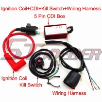 STONEDER Racing Ignition Coil + 5 Pin AC CDI Box + Wiring Loom Harness + Ignition Kill Switch For 50cc 70cc 90cc 110cc 125cc 140cc 150cc 160cc Engine Pit Dirt Bike