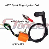 STONEDER Racing Ignition Coil + A7TC Spark Plug For Chinese 50cc 70cc 90cc 110cc 125cc XR50 CRF50 Pit Dirt Bike Motorcycle Motocross 50cc 70cc 90cc 110cc Lifan Zongshen Roketa ATV Quad Kazuma Sunl