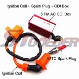 STONEDER Racing Ignition Coil + A7TC Spark Plug + 5 Pin AC CDI Box For 50cc 70cc 90cc 110cc 125cc 140cc 150cc 160cc XR50 CRF50 Chinese Pit Dirt Bike Spree SYM DD50 Dio Elite SB SA 50 Scooter Moped