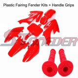 STONEDER Red Plastic Fairing Body Fender Kits + Soft Rubber Throttle Handle Grips For Honda XR50 CRF50 Chinese Pit Dirt Trail Motor Bike 50cc 70cc 90cc 110cc 125cc 140cc 150cc 160cc