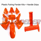 STONEDER Orange Plastic Fairing Body Fender Kits + Soft Rubber Throttle Handle Grips For Honda XR50 CRF50 Chinese Pit Trail Motor Bike Thumpstar Pitster Pro 50cc 70cc 90cc 110cc 125cc 140cc 150cc 160cc