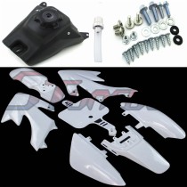 STONEDER White Plastic Fairing Fender Body Kits + Mounting Screws + Fuel Tank + Vent Valve For XR50 CRF50 Chinese Pit Dirt Trail Bike GPX Pitster Pro SDG 50cc 70cc 90cc 110cc 125cc 140cc 150cc 160cc