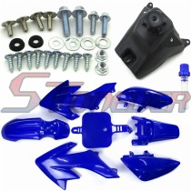 STONEDER Blue Plastic Fairing Fender Body Kits + Mounting Screws + Fuel Tank + Vent Valve For Chinese XR50 CRF50 Pit Dirt Trail Motor Bike 50cc 70cc 90cc 110cc 125cc 140cc 150cc 160cc SSR YCF IMR