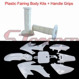 STONEDER White Plastic Fairing Body Fender Kits + Soft Rubber Throttle Handle Grips For Honda XR50 CRF50 Chinese Pit Dirt Trail Bike 50cc 70cc 90cc 110cc 125cc 140cc 150cc 160cc Coolster IMR