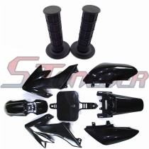 STONEDER Black Plastic Fairing Body Fender Kits + Soft Rubber Throttle Handle Grips For Honda XR50 CRF50 Chinese 50cc 70cc 90cc 110cc 125cc 140cc 150cc 160cc Pit Dirt Trail Bike Apollo GPX SDG