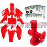 STONEDER Red Plastic Fairing Body Fender Kits + Soft Rubber Throttle Handle Grips + Mounting Screws For Honda XR50 CRF50 Chinese Pit Dirt Trail Bike 50cc 70cc 90cc 110cc 125cc 140cc 150cc 160cc Piranha Roketa