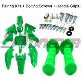 STONEDER Green Plastic Fairing Body Fender Kits + Soft Rubber Throttle Handle Grips + Mounting Screws For Honda XR50 CRF50 50cc 70cc 90cc 110cc 125cc 140cc 150cc 160cc Chinese Pit Dirt Trail Bike Taotao Roketa SSR