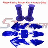 STONEDER Blue Plastic Fairing Body Fender Kits + Soft Rubber Throttle Handle Grips For Honda XR50 CRF50 Chinese 50cc 70cc 90cc 110cc 125cc 140cc 150cc 160cc Pit Trail Bike Stomp Lifan YX