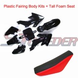 STONEDER Plastic Fairing Body Kits + Tall Foam Seat For Honda CRF50 XR50 Chinese Pit Dirt Trail Bike Coolster Roketa Lifan YX YCF 50cc 70cc 90cc 110cc 125cc 140cc 150cc 160cc