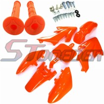 STONEDER Orange Plastic Fairing Body Fender Kits + Soft Rubber Throttle Handle Grips + Mounting Screws For Honda XR50 CRF50 Chinese Pit Dirt Trail Bike Thumpstar SDG Lifan 50cc 70cc 90cc 110cc 125cc 140cc 150cc 160cc