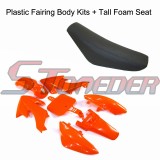 STONEDER Plastic Fairing Body Kits + Tall Foam Seat For Honda CRF50 XR50 50cc 70cc 90cc 110cc 125cc 140cc 150cc 160cc Chinese Pit Dirt Motor Trail Bike Taotao Coolster GPX