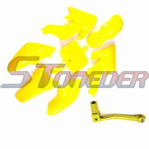 STONEDER Gold 11mm Folding Aluminum Gear Shifter Lever + Yellow Plastic Fairing Body Cover Kits For Honda CRF50 XR50 Chinese 50cc 70cc 90cc 110cc 125cc 140cc 150cc 160cc Dirt Pit Bike SSR IMR Thumpstar