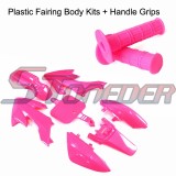 STONEDER Pink Plastic Fairing Body Fender Kits + Soft Rubber Throttle Handle Grips For Honda XR50 CRF50 Chinese Pit Dirt Trail Bike 50cc 70cc 90cc 110cc 125cc 140cc 150cc 160cc BSE Braaap Taotao