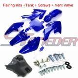 STONEDER Blue Plastic Fairing Fender Body Kits + Mounting Screws + Fuel Tank + Vent Valve For Chinese XR50 CRF50 Pit Dirt Trail Motor Bike 50cc 70cc 90cc 110cc 125cc 140cc 150cc 160cc SSR YCF IMR